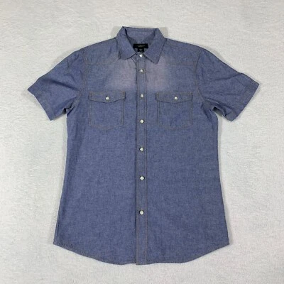 Внимание современный крой жемчуг пуговицы мужской маленький джинсовой ткани Western рубашка синий хлопок - Изображение 1 из 4