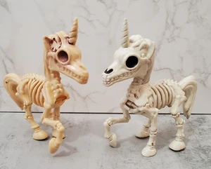 Unicorn Skeleton Figure Lot 2 Bones Skulls Play Statue Decoration Halloween 7” - Picture 1 of 11