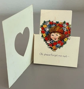 Tarjeta de San Valentín de colección Stand Up Pretty Girl Face década de 1920 - Imagen 1 de 5
