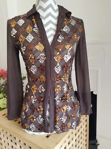Vintage Y2K Ronit Zilkha Silk Blouse, Size UK 8-10 Harlequin Sequin - Picture 1 of 18