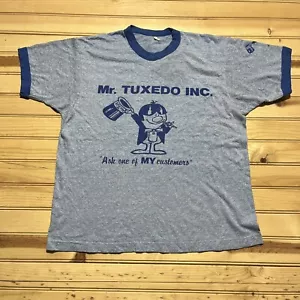Vintage 80s Mr Tuxedo Ask One My Customers Mens Size Large Ringer - Picture 1 of 8