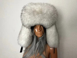 Blue fox fur trapper ushanka hat  (Saga Furs) (Unisex) - Picture 1 of 3