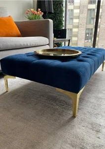 Handmade Extra Large Chesterfield Footstool Coffee Table with Golden Feet - Picture 1 of 7