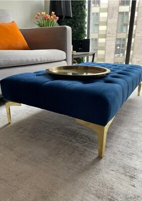 Handmade Extra Large Chesterfield Footstool Coffee Table with Golden Feet - Image 1 of 4