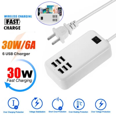 Multi 6 Port USB Desktop Hub Fast Wall Charger Station AC Power Adapter US Plug - Image 1 of 4