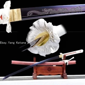 Japanese Samurai Sword Katana 1095 Steel Dragon Blade Sharp Frog Tsuba Full Tang - Picture 1 of 14