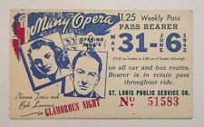 1942 May-June St Louis Public Service Tram Trolley Bus Ticket Pass - Muny Opera