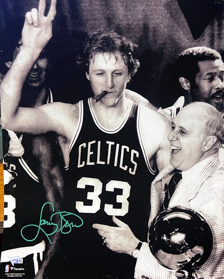 Lary Bird signed Boston Celtics 16x20 Photo Cigar Celebration/Auerbach- Fanatics - Image 1 of 1