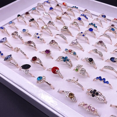 Lote de 30 piezas al por mayor de anillos mezclados de cristal colorido banda para dedos anillo joyería - Imagen 1 de 4