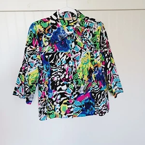 Choices Woman 1X Colorful Button Up 3/4 Sleeve Jacket Thick 100% Cotton Denim - Picture 1 of 12