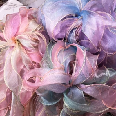 25 Yards Tulle Trimming Wavy Yarn Mesh Gradient Rainbow Edge Craft for Headdress - Image 1 of 4