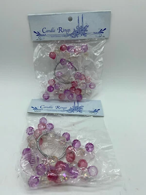 Handcrafted Candle Rings Set by ICS 1.5" Purple White #4831 LOT Metal Plastic - Image 1 of 4