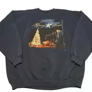 Vintage GEORGE STRAIT Christmas Graphic Hanes Blue Sweatshirt Crewneck Mens 2XL - Picture 1 of 7
