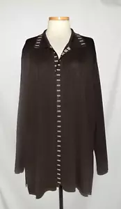Misook Damen-Cardiganjacke braun mit beige gestricheltem Borte offen vorne mit Kragen 2X - Bild 1 von 4