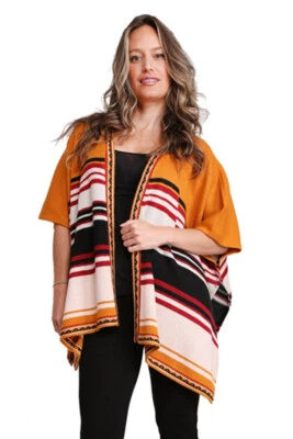 Anthropologie Style Women's Striped Warm Knit Kimono Ruana Shawl Cardigan Capes - Image 1 of 3