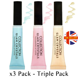 3 x Collection Glam Crystals Holographic Lip Gloss Topper SET 3 Lip Finish Gel