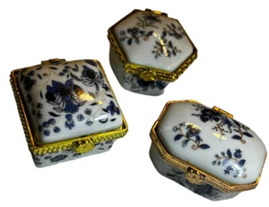 Miniature Porcelain Trinket Boxes: Set Of 3 Different Shapes Unused & Darling - Picture 1 of 9
