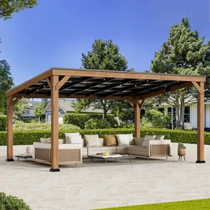 Supreme All Cedar Wood Gazebo Pavilion 12' x 16' with Hardtop Steel Slope Roof - Picture 1 of 8
