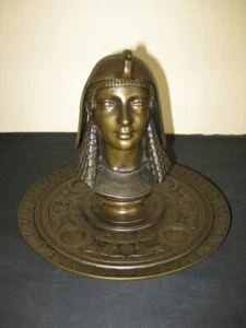 FRÜHE VIKTORIANISCHE BRONZE TINTENTOPF TINTENSTÄNDER BESCHREIBE CLEOPATRA ÄGYPTEN KÖNIGIN SELTEN - Bild 1 von 12