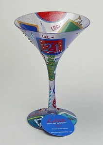 Hand Painted "21" Martini Glass, MINT with Box, Lotita Crystal - Picture 1 of 9
