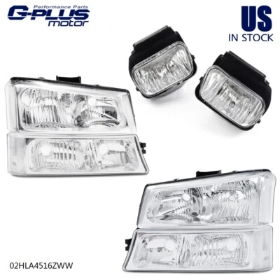 Chrome Clear Headlights+Fog Lights Fit For 2003-2007 Chevy Silverado/Avalanche Foto 1 de 4