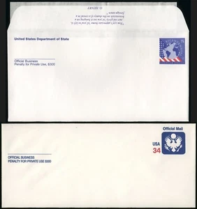 UO87 & UO90 2x OFFICIAL Postal Stationery Stamped Envelopes Covers Mint MNH - Picture 1 of 3