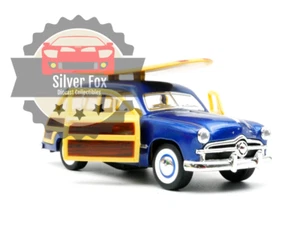 1949 FORD WOODY WAGON 1:40 SCALE DIECAST BLUE SURFBOARD COLLECTOR MODEL CAR - Picture 1 of 8