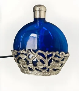 Antique Art Nouveau Metal And Colored Glass Perfume Scent Bottle With Metal Cap - Picture 1 of 8