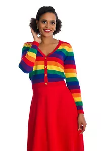 Damen-Cardigan Regenbogenfarben V-Ausschnitt Vintage Retro Love Wins ÜBERGRÖSSE VERBOTEN - Bild 1 von 4