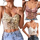 Vintage Bustier Corset Floral Embroidered Bustier Spaghetti Strap Cami Crop Top