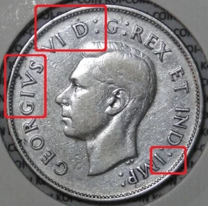 *ERROR*DIE CRACK*1942 Canada 50c silver coin - Picture 1 of 2
