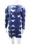  Antik Batik Damen Baumwolle bedruckt 1/2 geknöpftes Shirt Kleid marineblau Größe XS 36