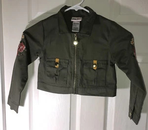 Little Lass Girls Olive or Army Green Embroidered Zip Light Collared Jacket Sz 5 - Picture 1 of 9