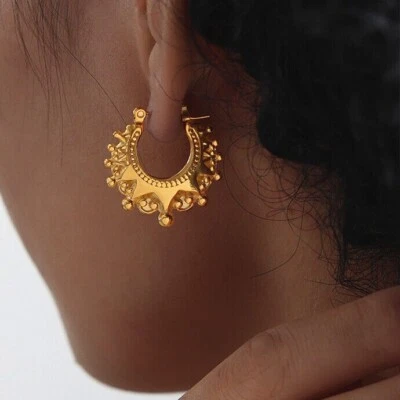 SMALL SIZE VICTORIAN 9CT GOLD SPIKED GYPSY CREOLE EARRINGS GOLD FILLED UK - Image 1 of 4