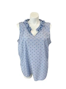 Talbots Top 3X Blue Sleeveless Swiss Dot Ruffle V-Neck Collar Shirt - Picture 1 of 7