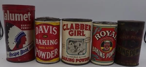 5 Vintage Baking Powder Advertising Tins-Davis, Royal, Calumet, Clabber Girl - Picture 1 of 10
