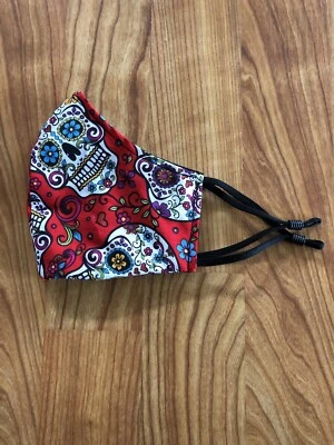 Homemade Face Mask Red Day of the Dead (Reversible)  Women’s size pattern - Image 1 of 4