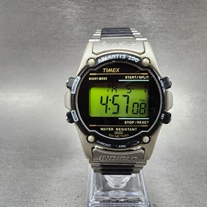 Timex Atlantis 100 Watch Men 40mm Digital Silver Black Tone Round New BatteryC12 - Picture 1 of 11