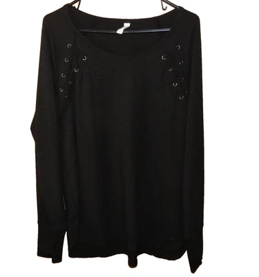 IDEOLOGY Womens Top Size XXL Long Sleeve Black Raglan Sleeves Grommet Trim Tunic - Image 1 of 4