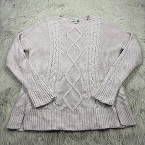 White + Warren Women's S Pale Pink Cable Knit Sweater 100% Cotton Preppy - Picture 1 of 6
