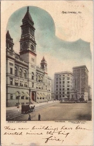 1907 BALTIMORE Maryland Postal Oficina de Correos Escena Callejera Albertipo Coloreado a Mano - Imagen 1 de 2