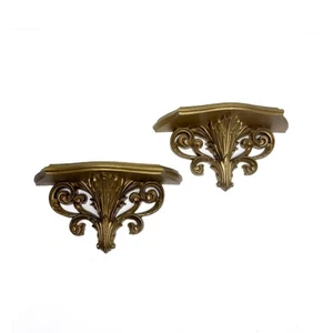 Juego De Colección De 2 Estantes De Pared De Burwood Dorado Apliques Hollywood Regency - Imagen 1 de 10