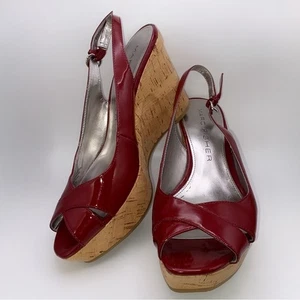 Marc Fisher Cranberry Red Platform Slingback Heels Size 8 - Picture 1 of 9