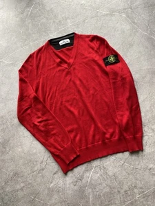 Vintage 2012 Stone Island V-Neck Red Sweater Massimo Osti Size L - Bild 1 von 11
