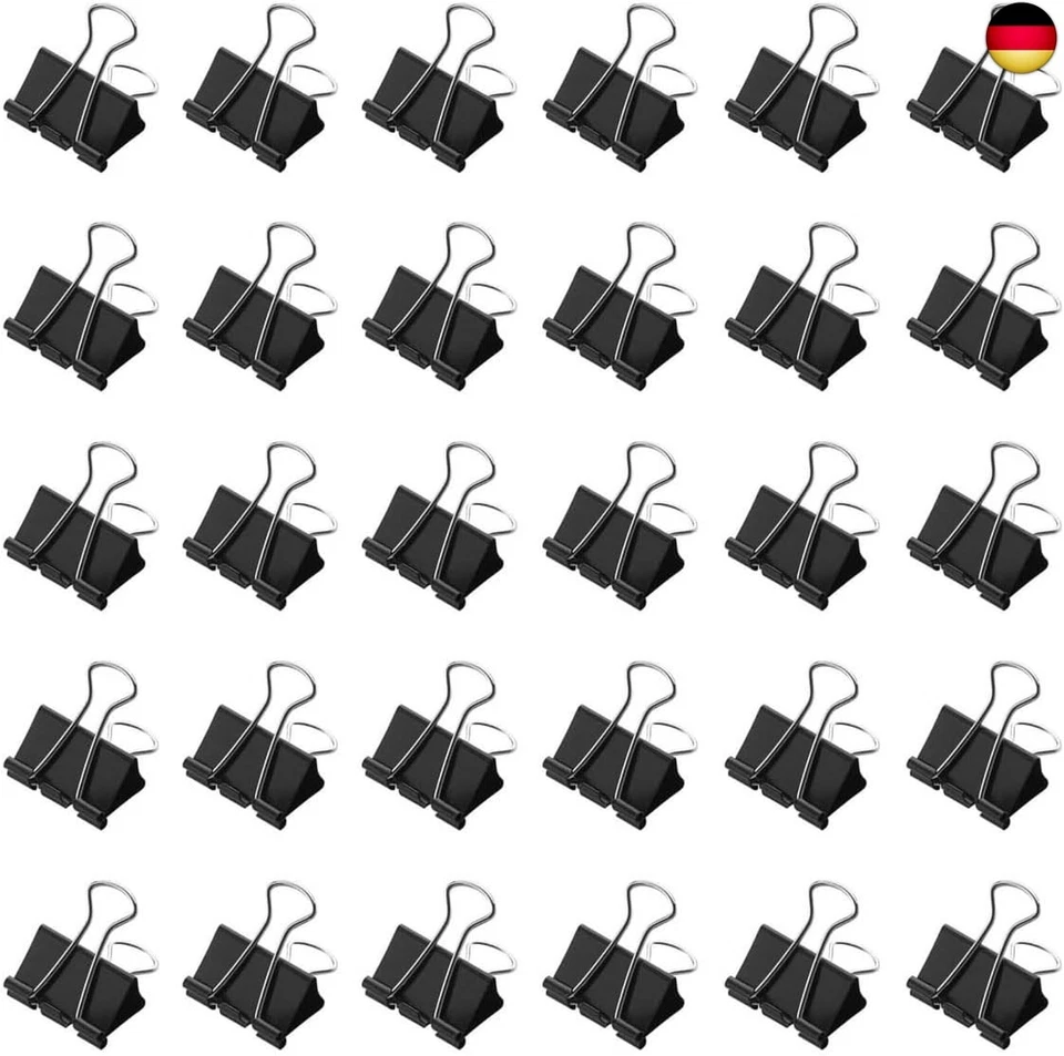 QIKAARA 100 Stück Foldback Klammern, 25mm Schwarz Foldbackklammern, Papierklammern