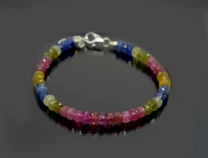 MEHRFARBIGES Saphir Armband September Geburtsstein Schmuck facettierte Saphir Perle - Bild 1 von 5