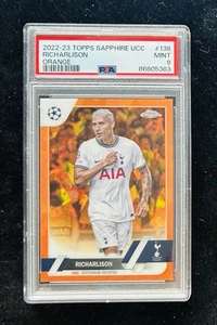 2022-23 Topps Chrome UEFA Sapphire Richarlison Orange Refractor Card #/50 PSA 9 - Picture 1 of 2