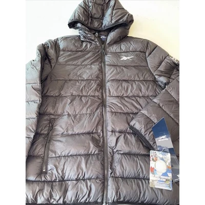 Reebok Mens L Black Quilted Warm Puffer Jacket Coat OMRB1215 Hooded Winter Logo - Image 1 of 4