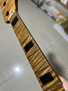 DIY Jazz BASS Black square inlaid guitar neck 20 frets Roasted Flame maple 34 in - Picture 1 of 11