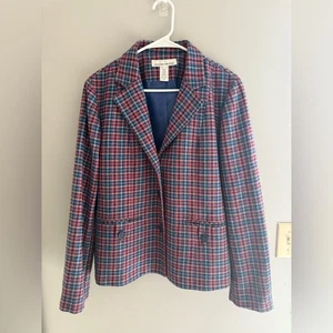 Jones New York karierter Woll Blazer Jacke Damen Gr. L blau rot Knopfleiste Winter " - Bild 1 von 8